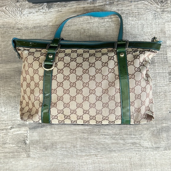 Read Description GUCCI  Abbey Monogram Tote Dark Green Trim - Picture 2 of 10